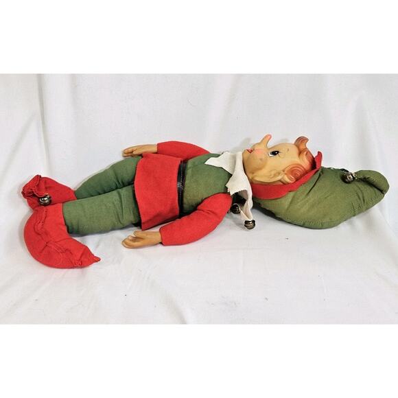 Vintage Rushton Red & Green Christmas Elf Rubber Face 17" Plush Decor - Picture 6 of 12